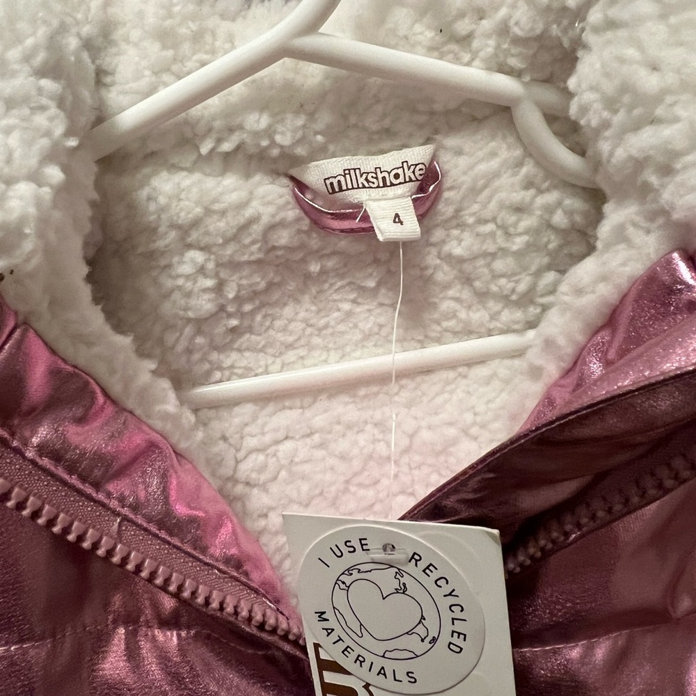 Girls 4T pink metallic puffy shearling vest